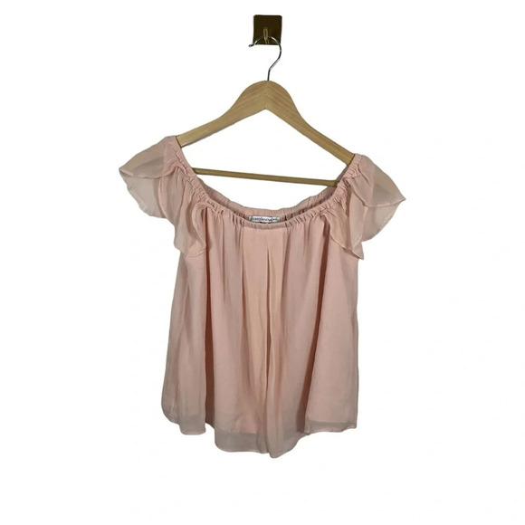 Rebecca Minkoff Chiffon Basmati Off The Shoulder Blouse in Pink Sand Size XXS - Picture 3 of 11